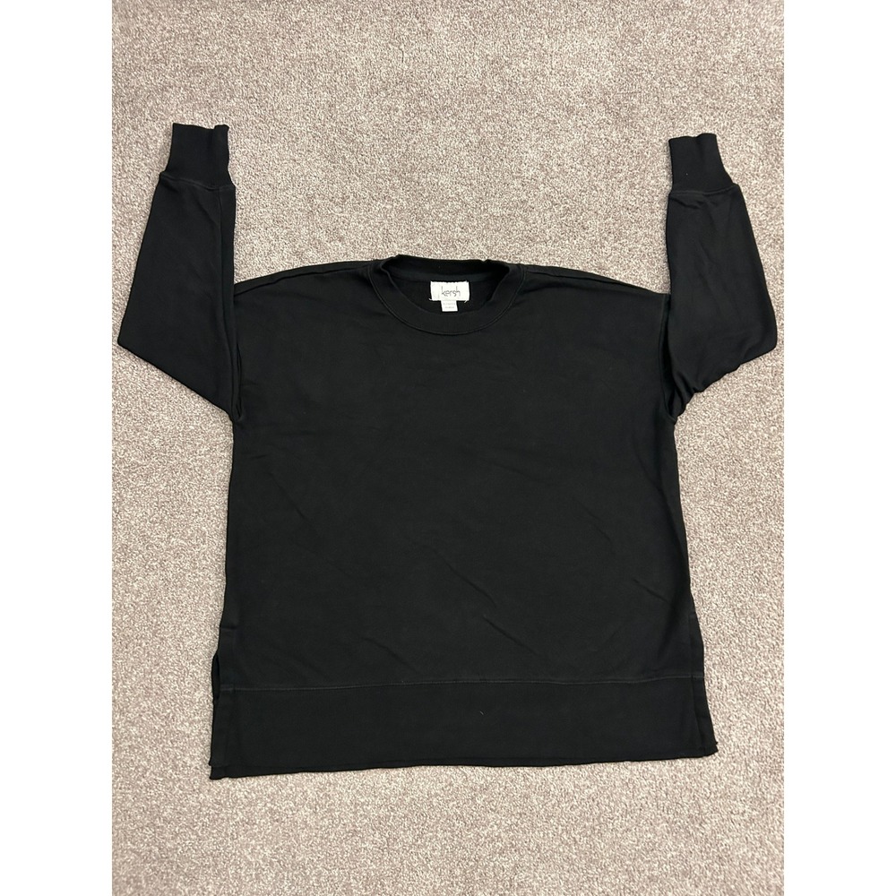 Comfy Kersh Sweatshirt Womens Medium Black Excellent Crewneck Side Slit Pullover